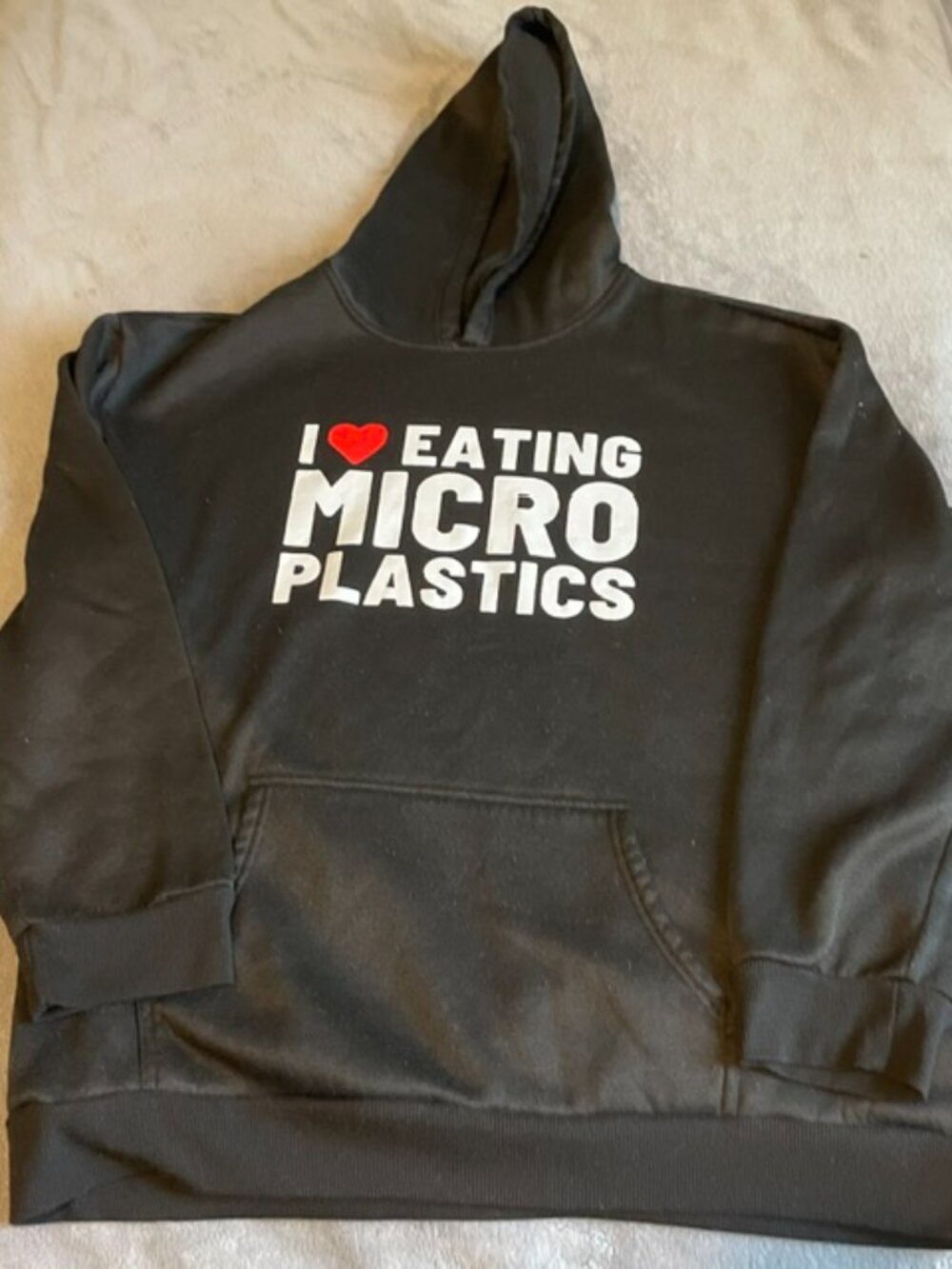 Men's no label black hoodie I love eating micro plastics